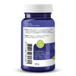 Een blauwe plastic fles met een groene dop, met in het Nederlands het etiket voor Vitakruid - Ashwagandha KSM-66® & Bioperine® (60 vega capsules), en een barcode aan de linkerkant.