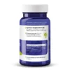 Op een blauwe plastic fles met een witte dop staan Nederlandse voedingsfeiten en ingrediënten voor Vitakruid - Ashwagandha KSM-66® & Bioperine® (60 vega capsules), inclusief veganistische certificering en productinformatie-iconen.