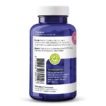 Een blauwe fles Vitakruid - Symflora® Original (90 vega capsules) met Nederlandse gebruiksaanwijzing, een barcode en een groen recyclebaar verpakkingslabel op de achterkant.