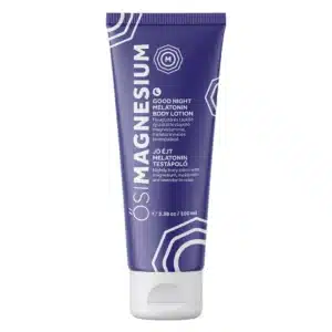 OsiMagnesium Good Night Melatonine Bodylotion (100ml) wordt geleverd in een paarse tube en heeft een ontspannende lavendelgeur.