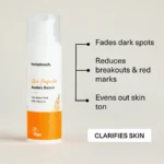Een flesje Hemptouch - Skin Perfection - CBD Azelaic Serum voor gezicht (30ml) wordt getoond, met tekst die de voordelen benadrukt: vervaagt pigmentvlekken, vermindert puistjes en roodheid, egaliseert de huidskleur en verheldert de teint.