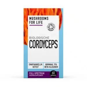 Doos Mushrooms4Life – Biologische paddenstoel Cordyceps Capsules (60 stuks), full-spectrum, onafhankelijk getest en bevat minimaal 15% bèta-glucaan.