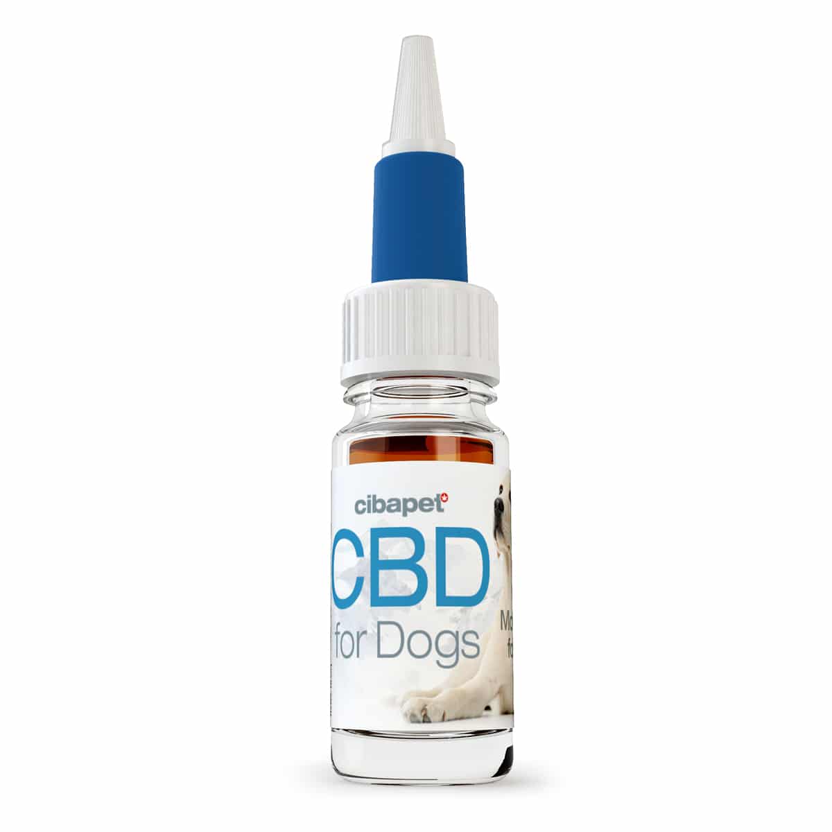 a bottle of cbd for dogs on a white background.