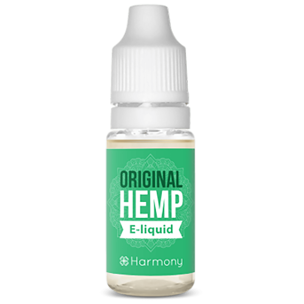 A bottle of Harmony E-liquid 600mg CBD - Classic Hemp (10ml).