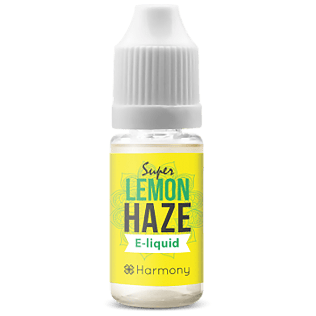 A bottle of Harmony E-liquid 600mg CBD - Lemon Haze (10ml).
