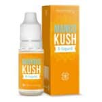 A bottle of Harmony E-liquid 100mg CBD – Strawberry (10ml) next to a box.