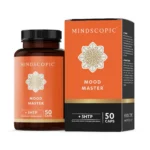 Een fles en doos MindScopic - MOODMASTER™ capsules (50 stuks) wordt weergegeven op een witte achtergrond.