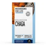 Een doosje MushroomsForLife - Biologische paddenstoel Chaga Capsules (60 stuks), biologisch en onafhankelijk getest, met minimaal 0,5% betulinezuur.