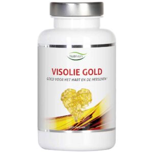 een fles visolie goud.