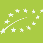 Een groene achtergrond met een wit blad dat bestaat uit twaalf sterren, als afbeelding van het EU-biologielogo.
