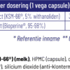 Etiket van het voedingssupplement met vermelding van ashwagandha-extract (300 mg) en zwartepeper-extract (3 mg) per capsule, met ingrediënteninformatie in het Nederlands, waaronder melk, cellulose en siliciumdioxide.